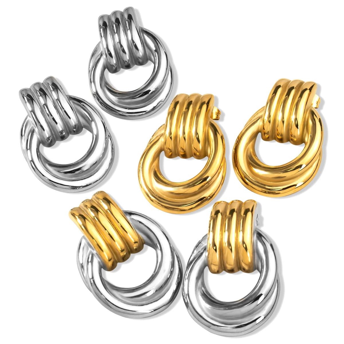 Women's Fashion Circle Earings Two Tone 18K Stainless Steel Plated Jewelry Drop Stud Earrings
