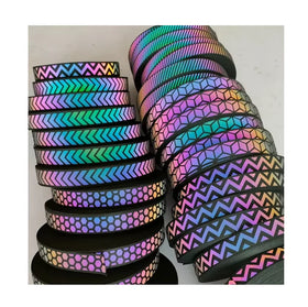 Hi Vis Thickened Iridescent Safety Reflective Pattern Letter logo Coated Ribbon Webbing Tape for Coverall Garment Pet Dog Collar