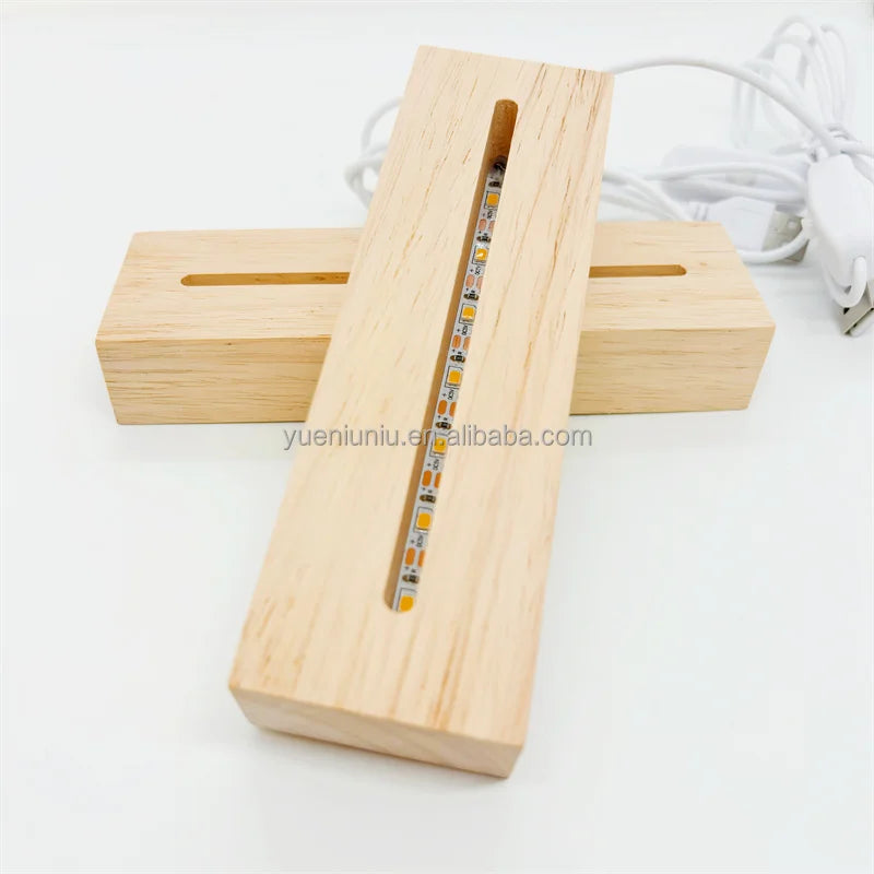 Rectangle Round Wooden Led Lamp Base USB Cable Switch Modern Night Light for 3D Led Night Lamp