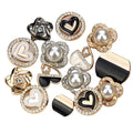 Luxurious Four-leaf Clover Heart Cutout Metal Garment Button for Retro Vintage Alloy Coat Pearl Suit Jacket Rhinestone Buttons