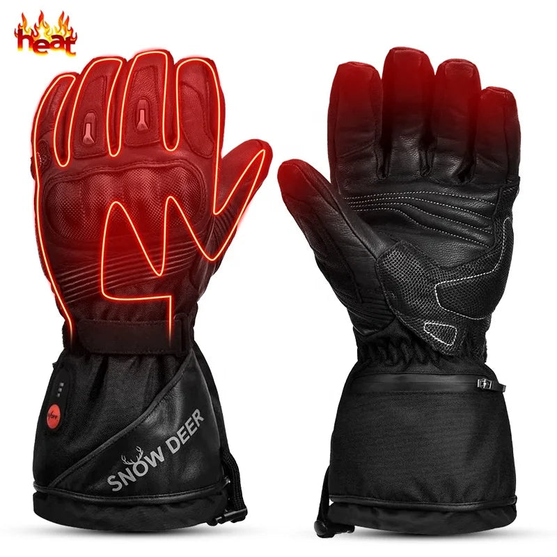 Logo Custom Leather Black Knuckle Protection Electric Safety Motorcycle Riding Heated Gloves