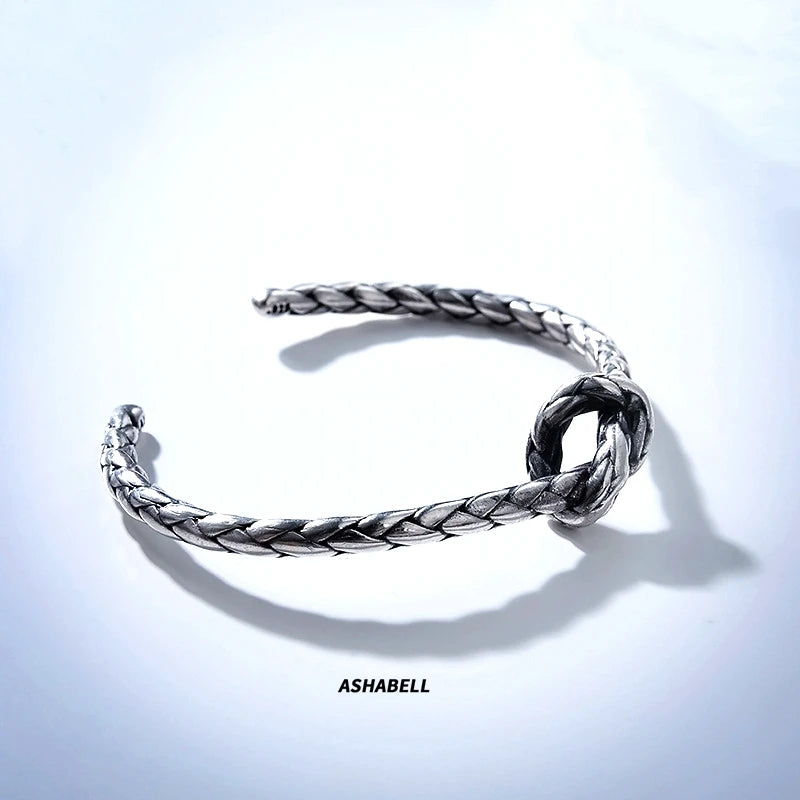 S925 Silver Garber Bracelet Women's Retro Twist Weaving Open Rope Bracelet Personality Niche Men Bangles