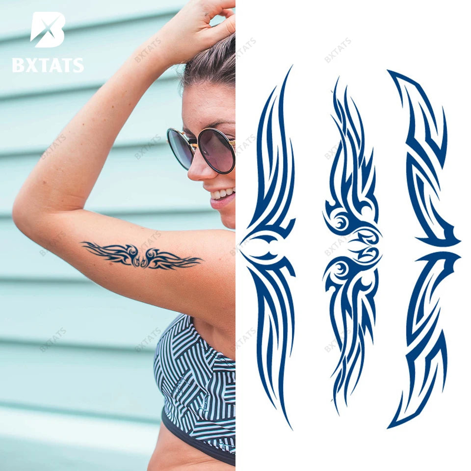 BXTAT Semi Permanent Blue Genipa Juice Tattoos of Totem Astronaut Rose Geometric Deer Shark Eagle Dragon GZ313to318