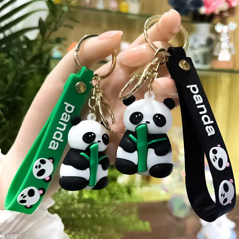Cute Bamboo Holding Little Bear Keychain 3D PVC Lovely Kawaii Bag Doll Pendant Bamboo Panda Keychain