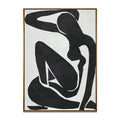 Handmade Nordic Vintage Modern Abstract Figure Acrylic Linen Canvas 450gsm Eco-Friendly Wall Art Black White Minimalist Painting