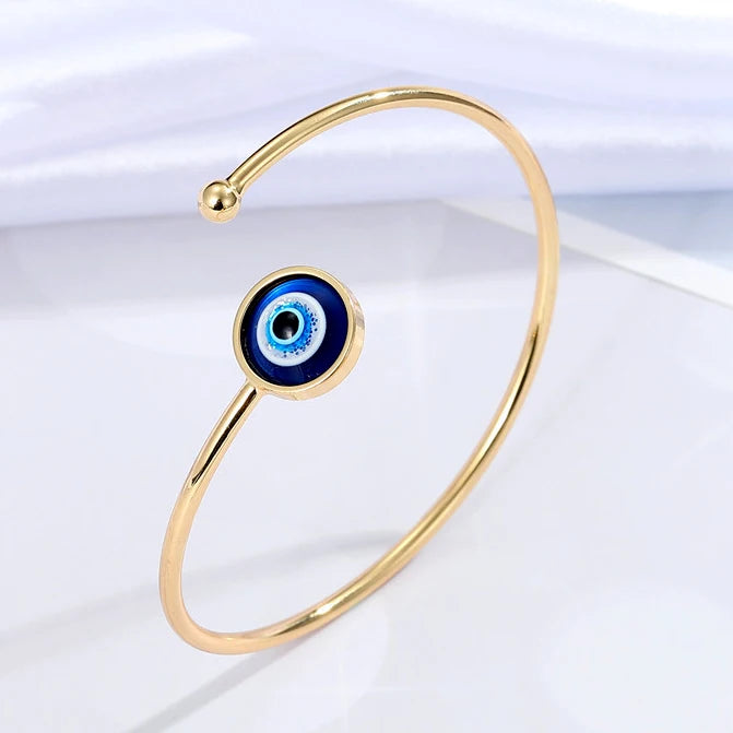 Fashion Gold Silver Plating Charm Lucky Big Turkish Evil Eyes Open Cuff Bangle Bracelet Jewelry for Women Ladies
