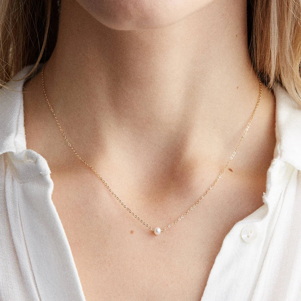 Emanco Fashion Stainless Steel Gold Plated Link Chain Pendant Pearl Necklace Women's Statement Jewelry for Girlfriend Gift