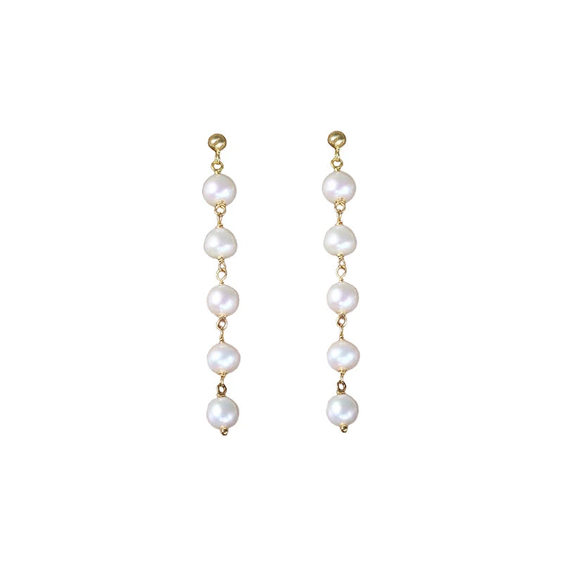 S925 Silver Needle Copper Gold Plated Freshwater Pearl Earrings Long Chain Classic Style Natural Freshwater Pearl Jewelry