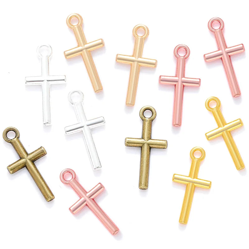 100pcs Alloy Golden Silver Small Cross Charms Pendants Beads for Jewelry Making Crafting Findings Accessory