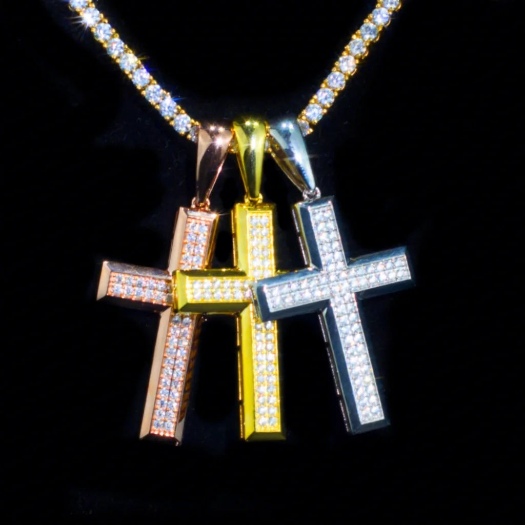 Hot Selling 925 Silver Cross Pendant Pass Diamond Tester Baguette Cut Vvs Moissanite Hip Hop Pendant Jewelry for Men Women