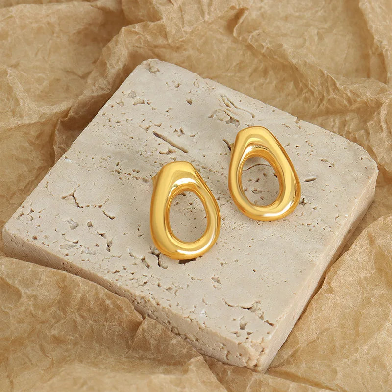 Hollow Geometric Stud Earrings PVD Coated Stainless Steel Waterproof & Tarnish-Free Minimalist Fashion Jewelry