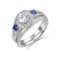 Wholesale S925 Sterling Silver Rhodium Plated Split Shank Round Cubic Zircon Halo Engagement Ring Set