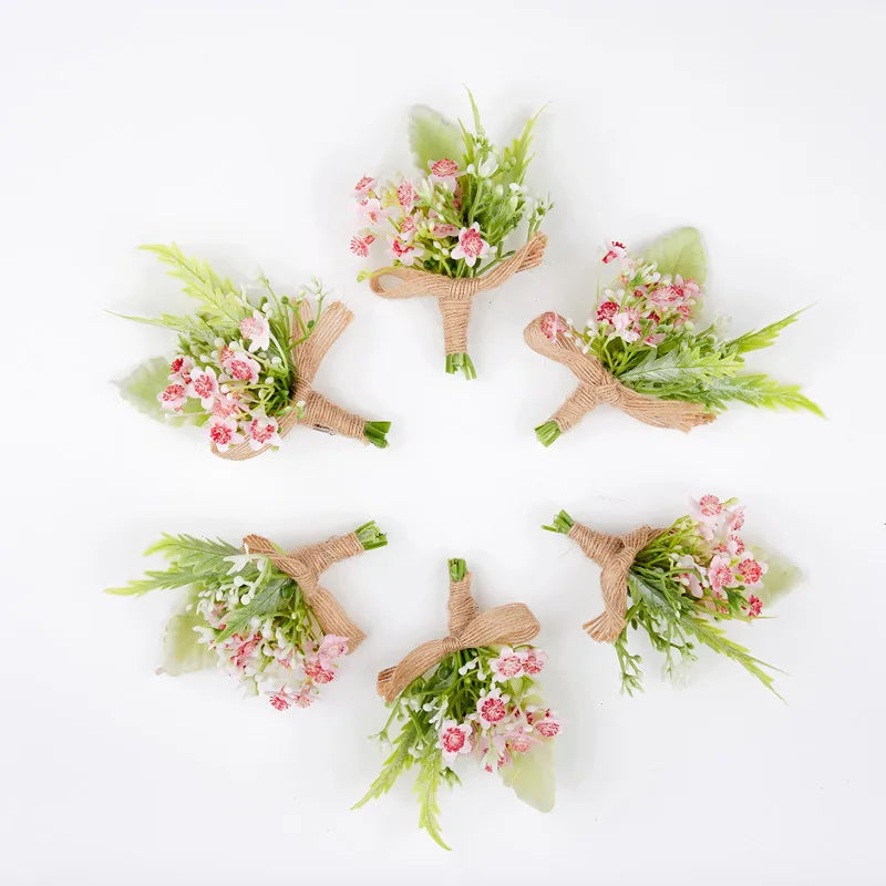 Wrist Corsage Wedding Boutonniere White Pink Green Plant Forest Style Wedding Corsages