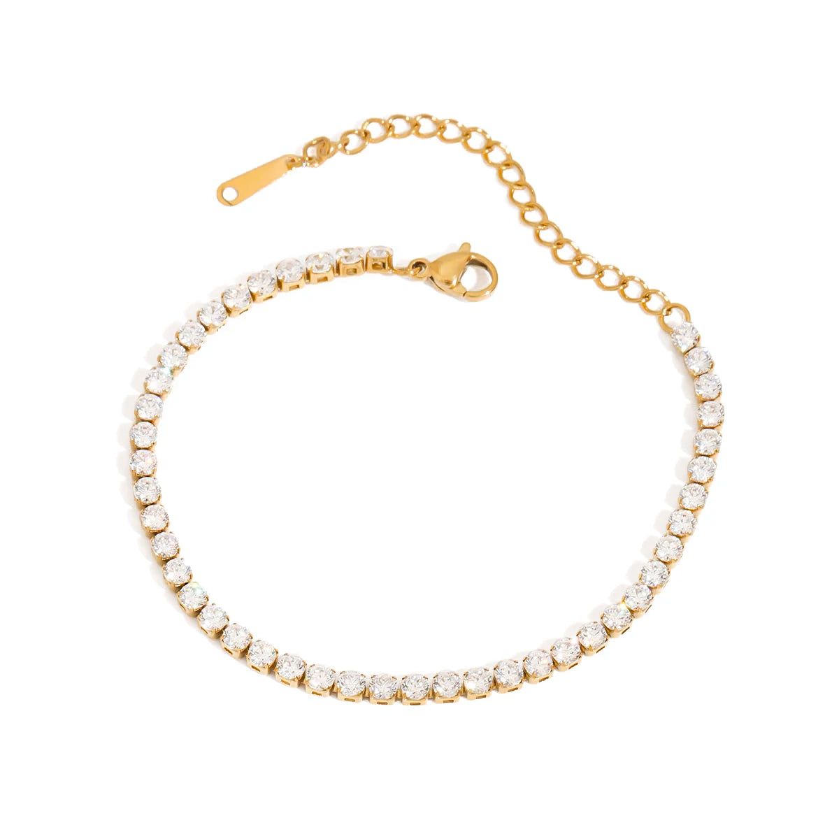 J&D Luxury Stylish 18K Gold Stainless Steel Tennis Chain 3MM Zircon Chain Sports Tennis Chain Bracelet