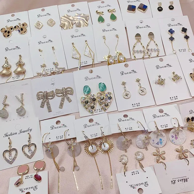 S925 Silver Needle Fashion Light Luxury Earrings Micro Mosaic Stone Sparkling Flash Zircon Pearl Stud Earrings Mix Shipping