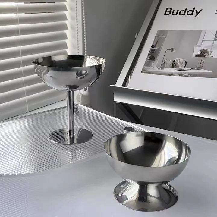 Hot Sale Stainless Steel Ice Cream Cup Goblet  Short Feet Ice Cream Cup   Bar KTV Goblet Snack Cup