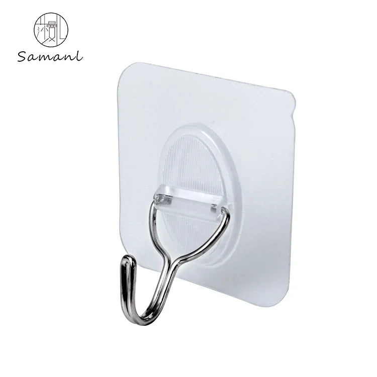 Stainless Steel Coat Hook Transparent Oval Self-Adhesive Wall Mount Hook with Removable Towel Hanger