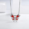 New Design Fine Jewelry 925 Sterling Silver Red Cubic Zircon Butterfly Pendant Necklace