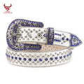 1.5" White Color Factory Custom Western Cowboy Bling Bling Studded Flower Buckle Sunshine Rhinestones Belt