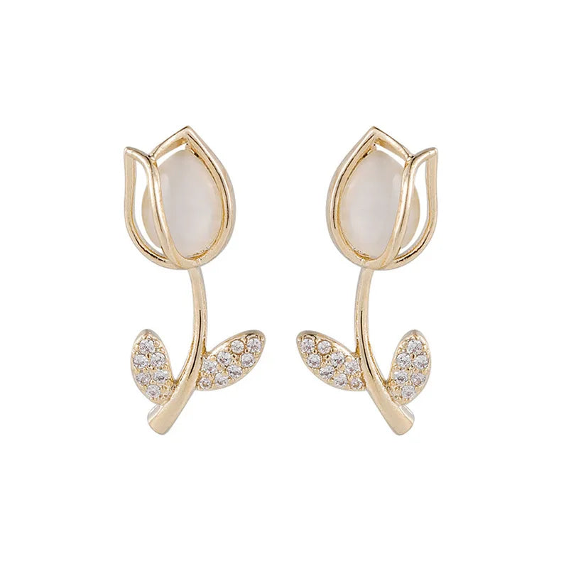 Brincos Com Tulipas Gold Plated Jewelry Fashion Tulip Earrings Flower Stud Earrings for Women
