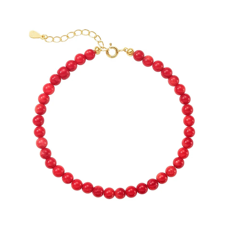 Nagosa Custom Jewelry 925 Sterling Silver Red Coral Charm Beaded Bracelets for Women