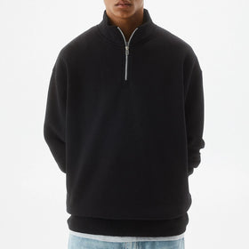 Customized Men's Cotton Printed Sweatshirt With Enlarged Round Neck Quarter Zippered Men's Mock Neck Sweatshirt