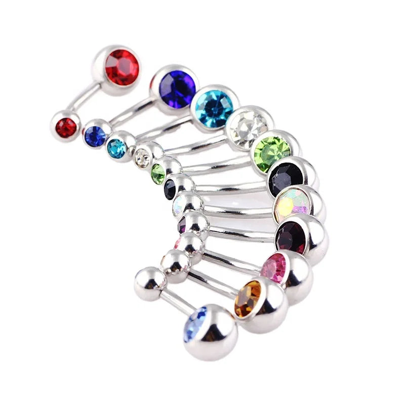 Gaby Double Head Fashion Crystal Mixed Colors Surgical Steel Belly Rings  Navel Jewelry Body Jewelry Sticker