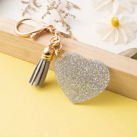 Logo Printing Key Tag DIY Valentine's Day Gift Tassel Keychain Colorful Plastic Glitter Blank Acrylic Heart Motel Hotel Keychain