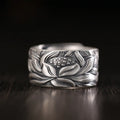 Anillos Budistas Vintage Chinese Buddhist Heart Sutra Rings for Men Women Opening Adjustable Lotus Flower Ring