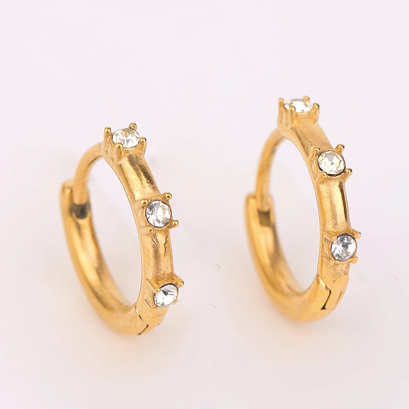 Fashion 18K Gold Plated Stainless Steel Zircon Custom Rings Dropshipping Women Jewelry Circle Small Hoop Earrings