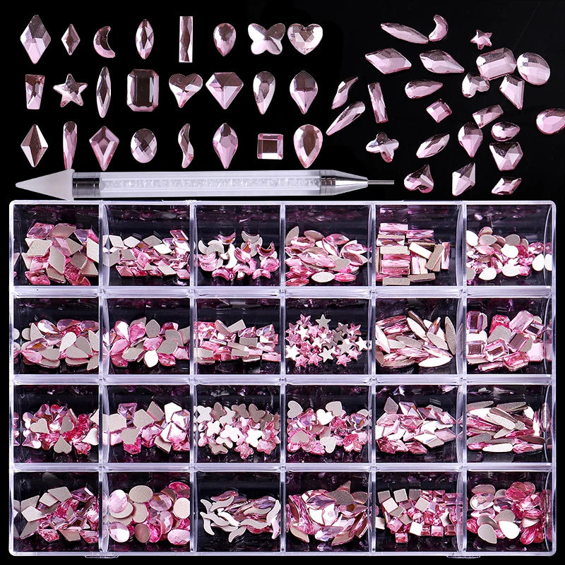Nail Decor 24 Grid Multi Shape Diamond Crystal Nail Accessories DIY 3D Nail Art Rhinestones