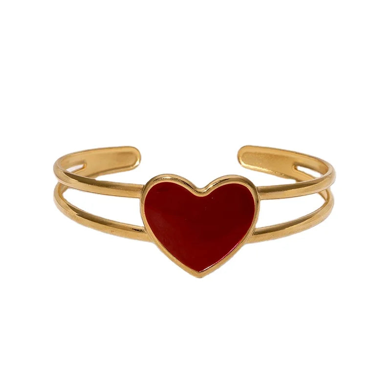 BM Women's Fashion Waterproof Stainless Steel Bangle Red Heart Gold Design