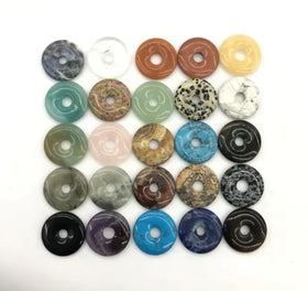 20mm Colorful Natural Stone Round Donut Agate Jade Crystal Charm for Bracelet Necklace DIY Jewelry Making