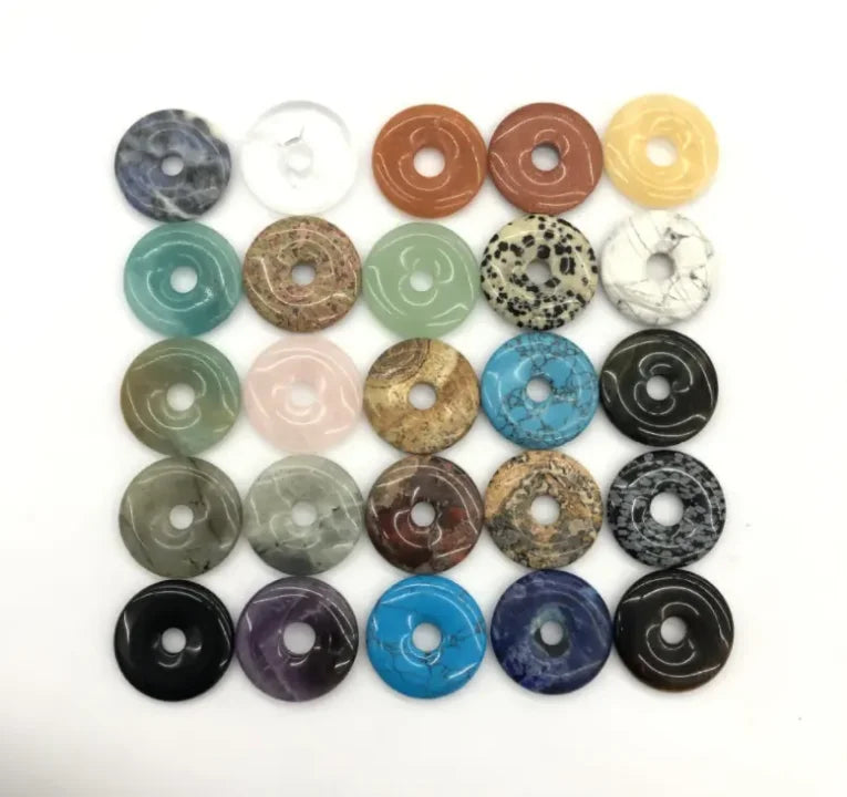 20mm Colorful Natural Stone Round Donut Agate Jade Crystal Charm for Bracelet Necklace DIY Jewelry Making