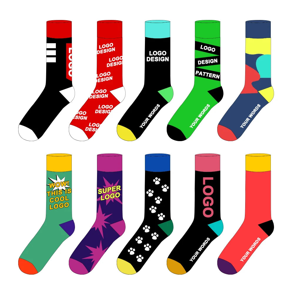 Design Your Own Autumn Unisex Crew Socks 100% Cotton Knitted Custom Logo on Cuff Eco-Friendly Breathable