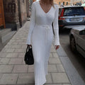 Liu Ming Good Quality Winter Trends New Women Elegant Knitted V Neck Casual Full Sleeve Bodycon Maxi Dress