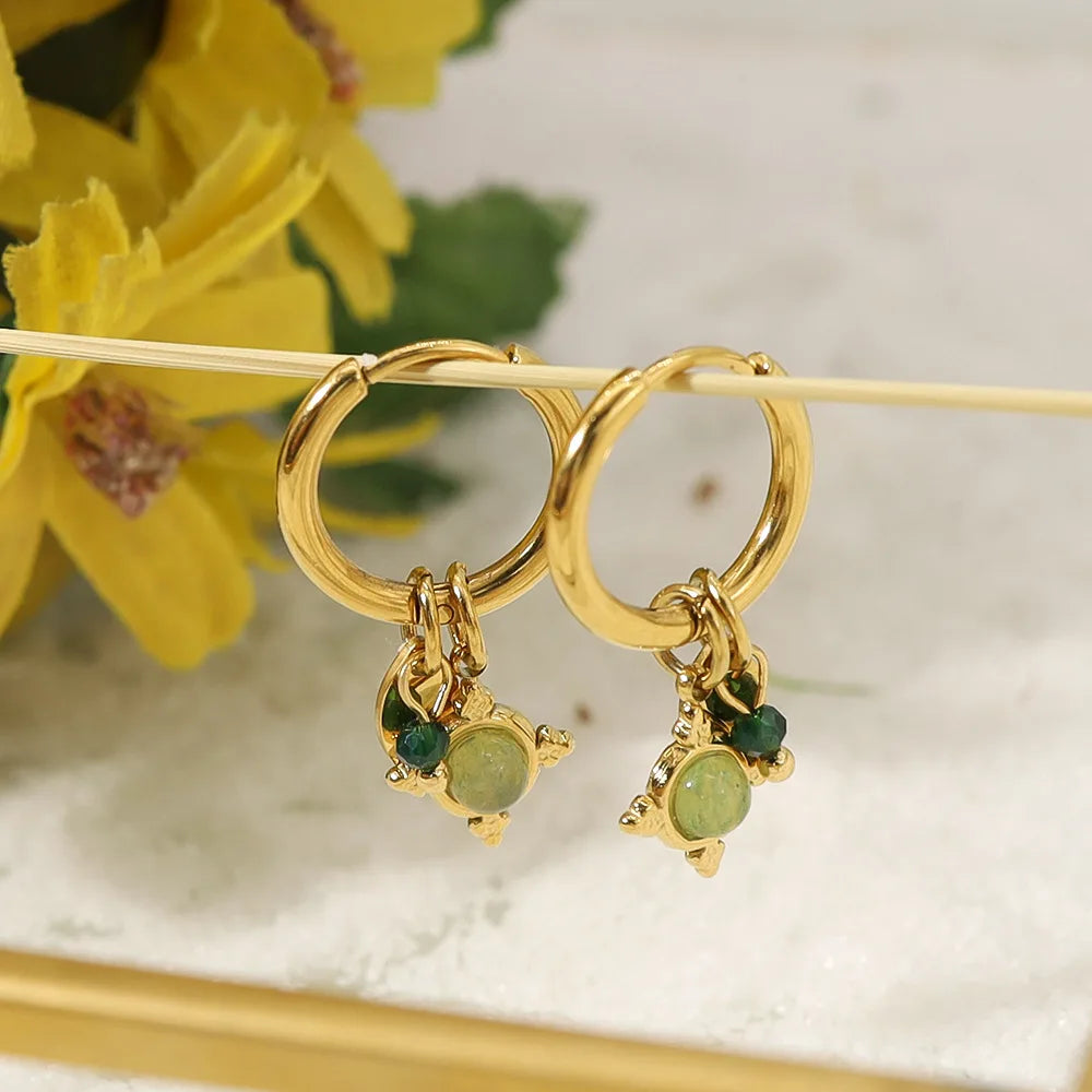 Vintage Natural Stone Pendant Earrings 18K Gold Plated High End Stainless Steel Trendy Geometric Drop Design Jewelry for Parties