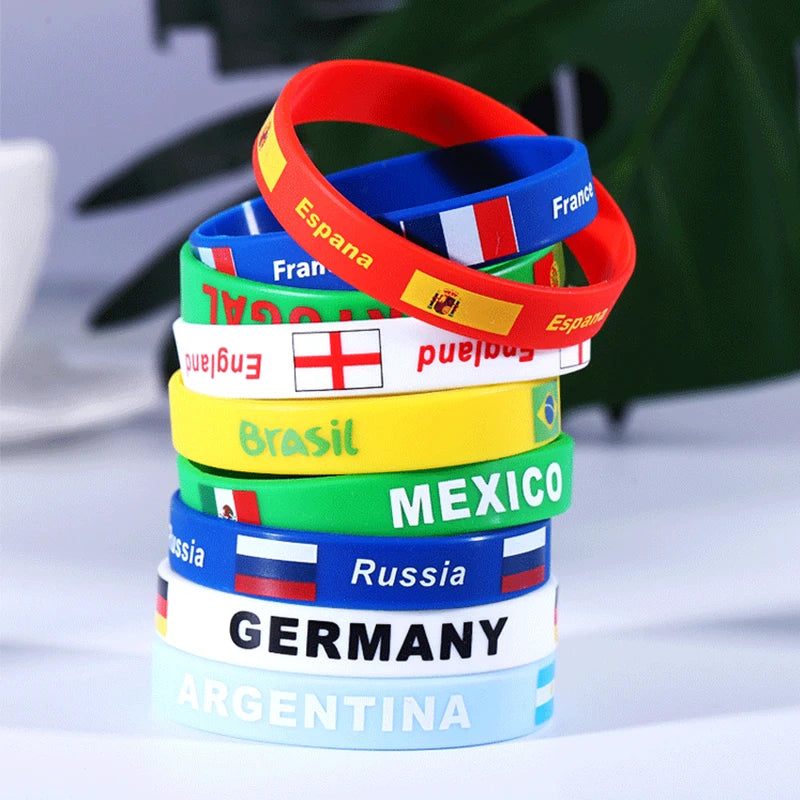 Factory World Country Flag Silicone Rubber Wristband Sports Gift Promotional National Team Arm Band Bracelet Fashionable Bangles
