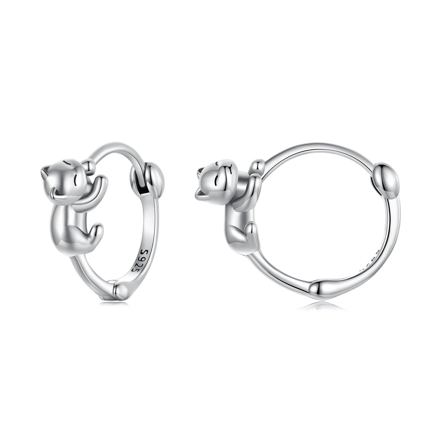 925 Sterling Silver Cute Cat Hoop Earrings Hollowed Lovely Pet Animals Stud Ear for Women & Girls Party Fine Jewelry  SCE1870