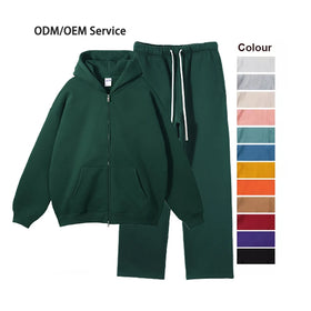 Men Double Zip up Hoodie Custom 350gsm Freece Rhinestone Sweatpants 2 PCS Set Man Fashion Streetwear Sets Plus Size Tracksuit