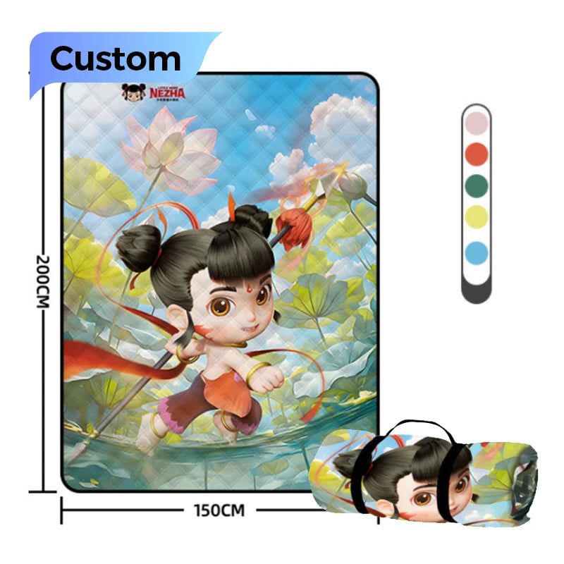 In Stock Wholesale Chinese Animation Nezha Digital Print Cute Waterproof Reusable Inflatable Durable Beach Picnic Mat