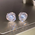 Huitan Gorgeous Women's Dazling Cubic Zirconia Round Earring for Engagement Fashion Party Silver Plated Jewelry CZ Stud Earrings