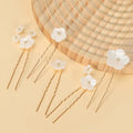 SLBRIDAL Handmade INS Ceramic Flower Crystal Pearls Bridal Hair Pin Set Wedding Hair Sticker Women Hair Jewelry