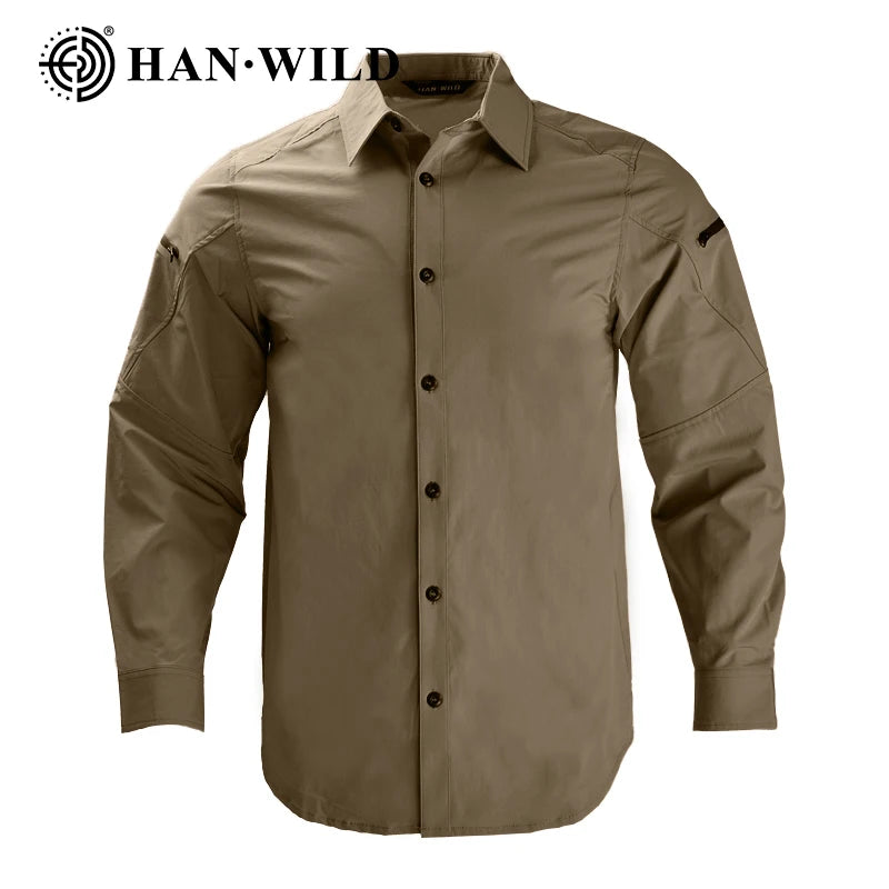 HAN WILD Outdoor Quick Dry Shirt Breathable All Polyester Shirt Solid Color Design Feel Shirt