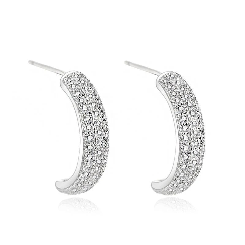 925 sterling silver fine three rows diamond zircon women simple fashion circle round stud earrings