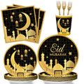Muslim EID Mubarak Ramadan Decorations 16 Peoples Set Paper Tray Cups Banners Balloons Ramadan Tableware Table Cloths Covers