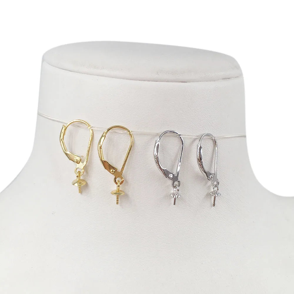 Fashion 925 Sterling Silver Jewelry Findings Drop Earring Loop Hook Nature Pearl18k Gold Plating DIY Accessories Silver