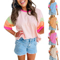 RNSHANGER Summer New Pullover O-Neck Half Sleeve Tee Tops Casual Style Loose Contrast Color Ladies T Shirts Hot Sale T-shirts