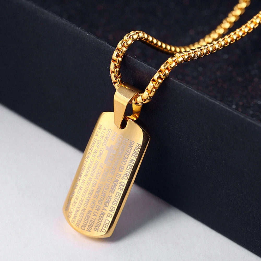 Personalized Stainless Steel Mens Necklace With Pendant Cross Scriptures Charm Long Chain Necklace