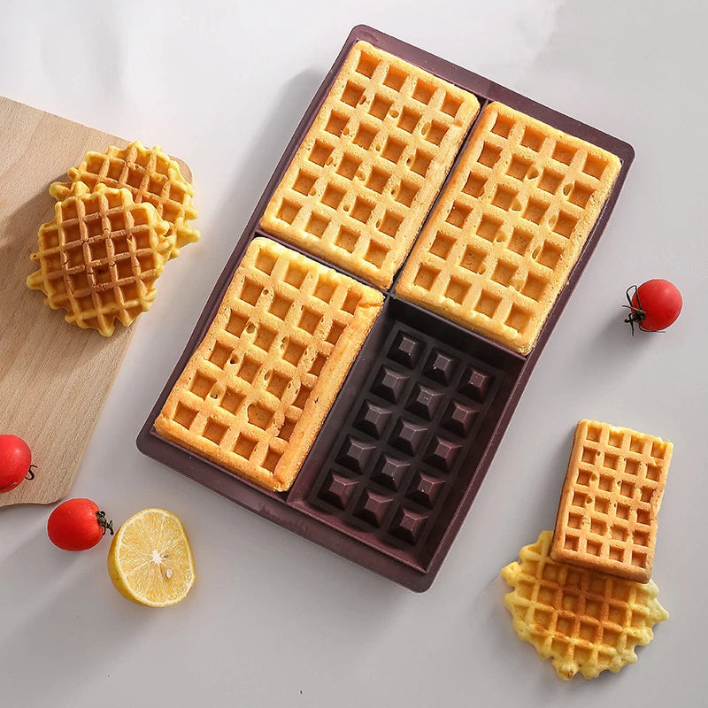 Manjia Silicone Waffle Mold 4 Cavities Rectangular Waffle Making Mold Cake Chocolate Candy Resin  Cake Tools Moulds